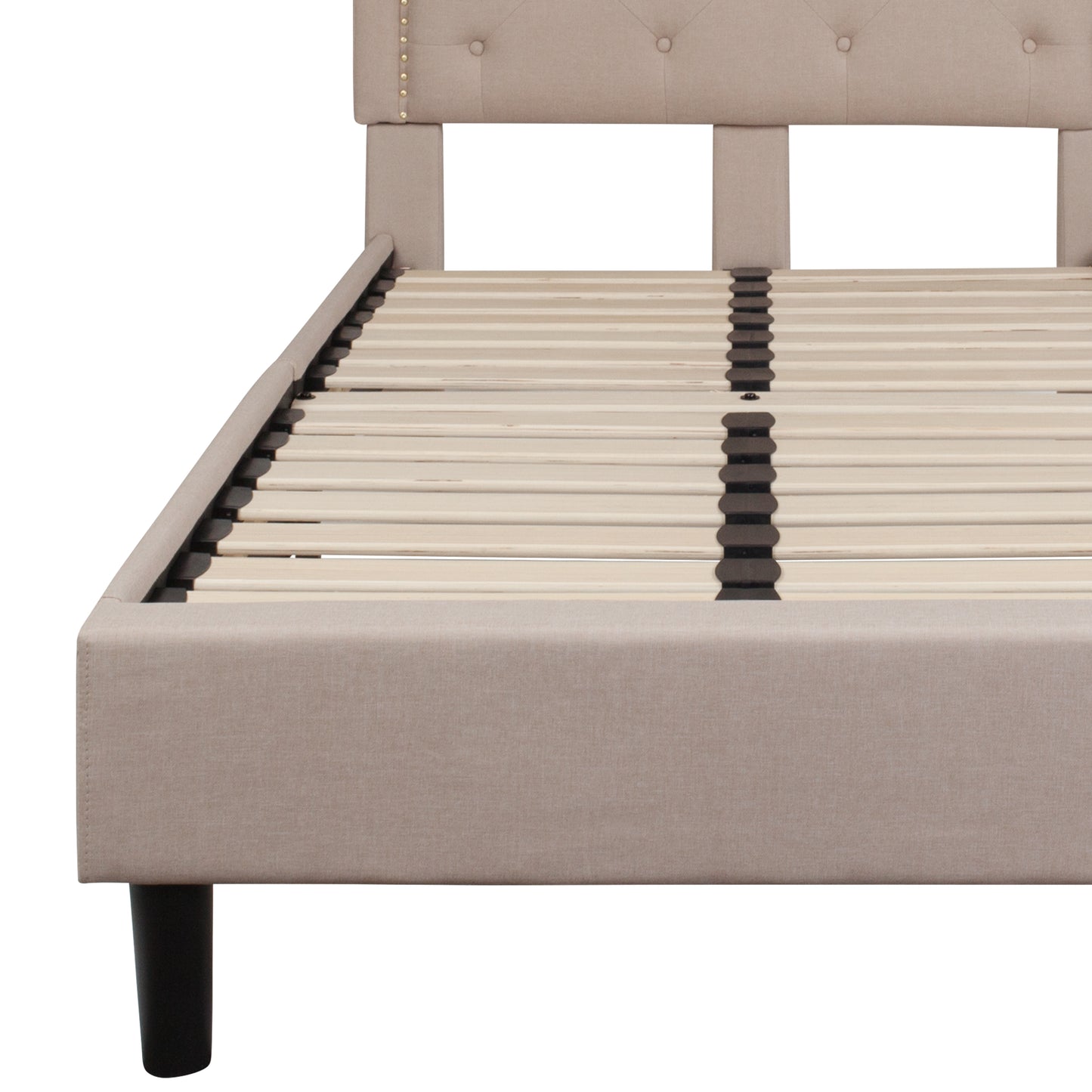 Brighton Twin Size Tufted Upholstered Platform Bed in Beige Fabric Beige