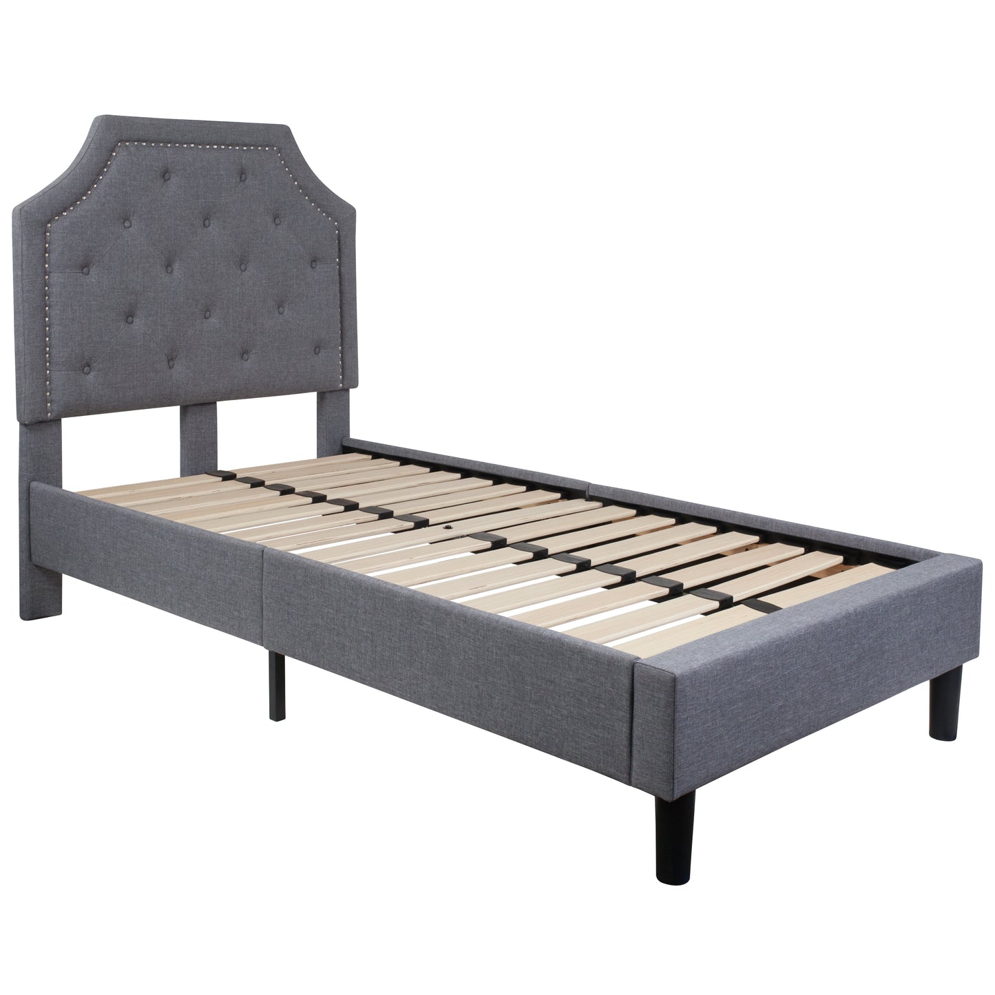 Brighton Twin Size Tufted Upholstered Platform Bed in Light Gray Fabric Light Gray