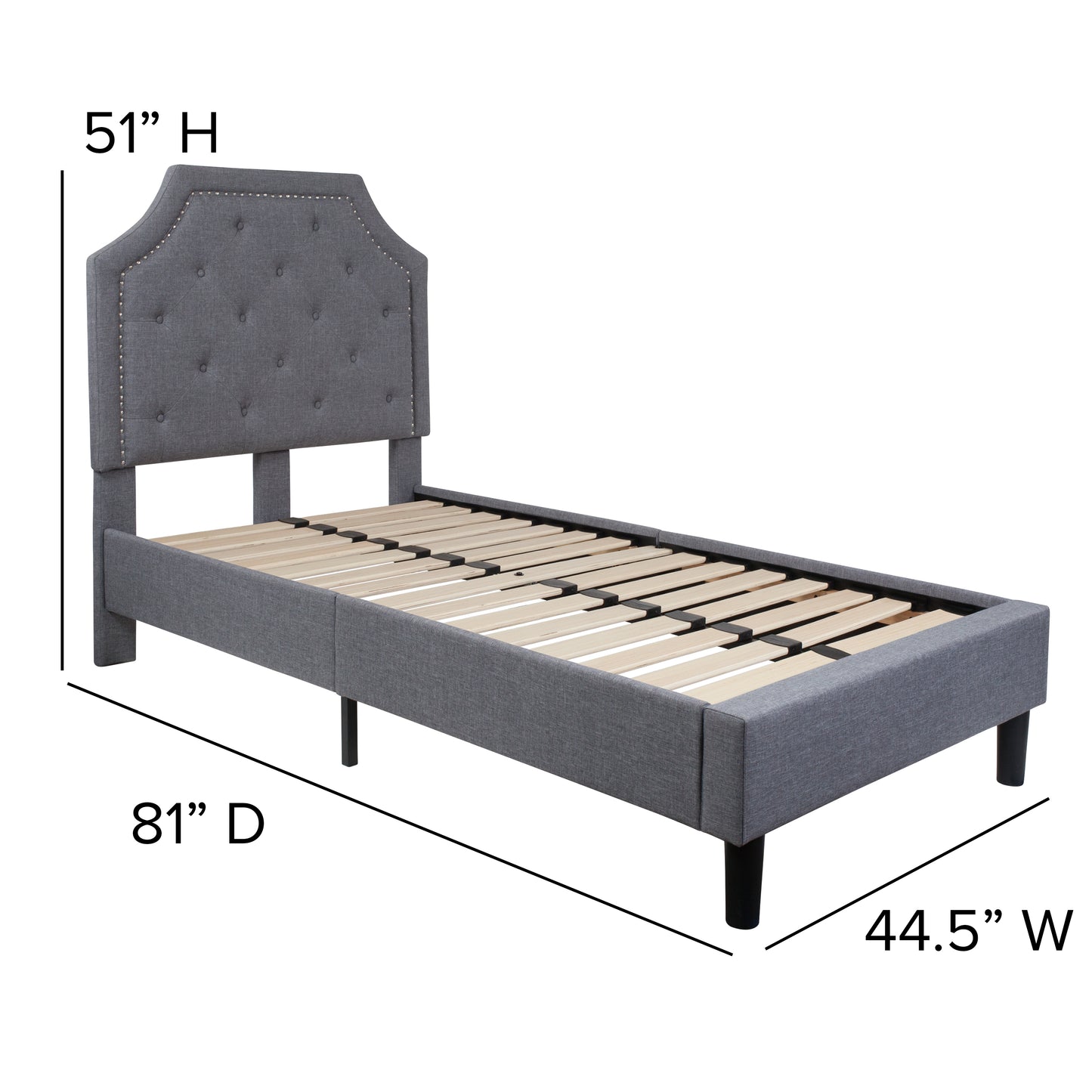 Brighton Twin Size Tufted Upholstered Platform Bed in Light Gray Fabric Light Gray