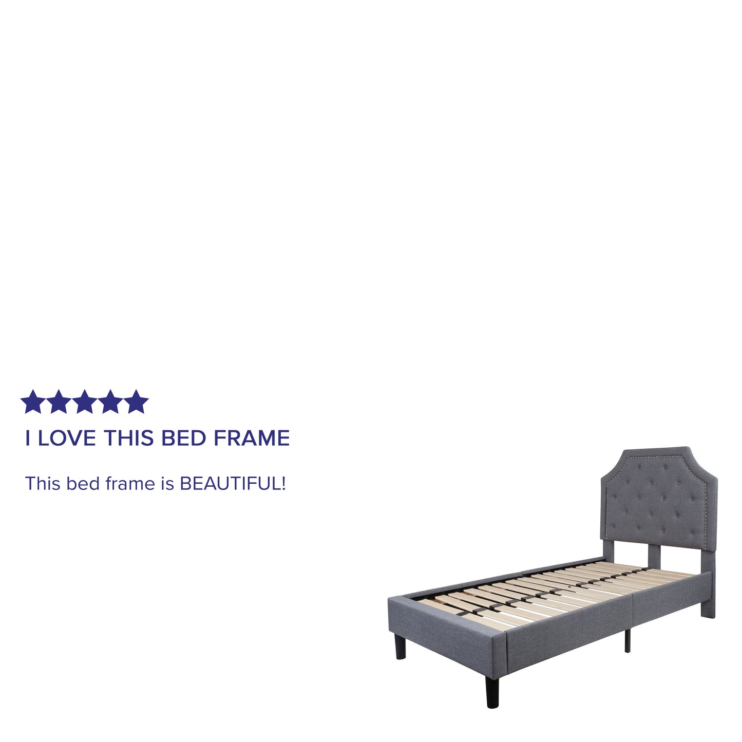 Brighton Twin Size Tufted Upholstered Platform Bed in Light Gray Fabric Light Gray