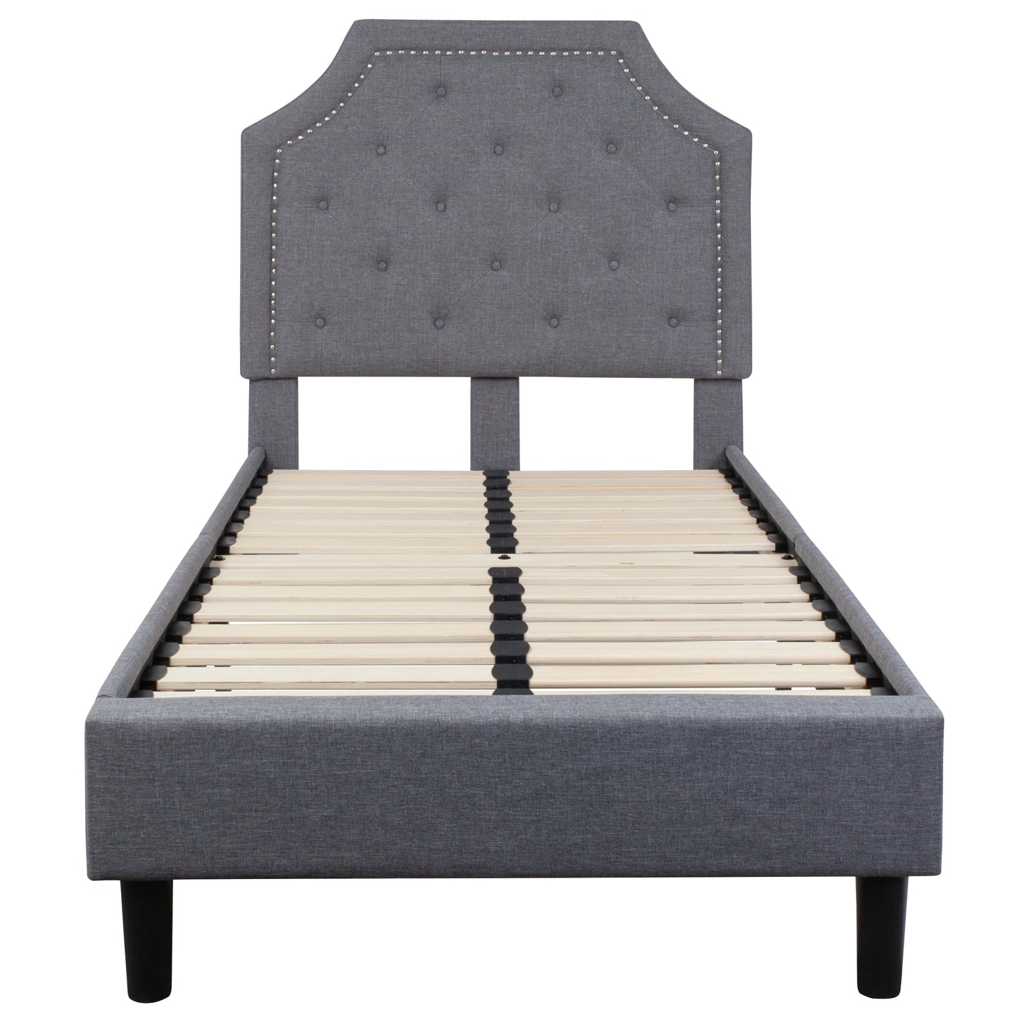 Brighton Twin Size Tufted Upholstered Platform Bed in Light Gray Fabric Light Gray