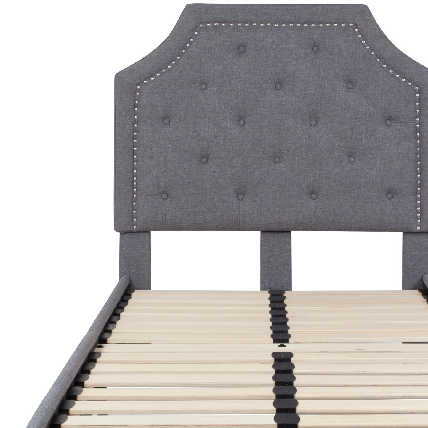 Brighton Twin Size Tufted Upholstered Platform Bed in Light Gray Fabric Light Gray