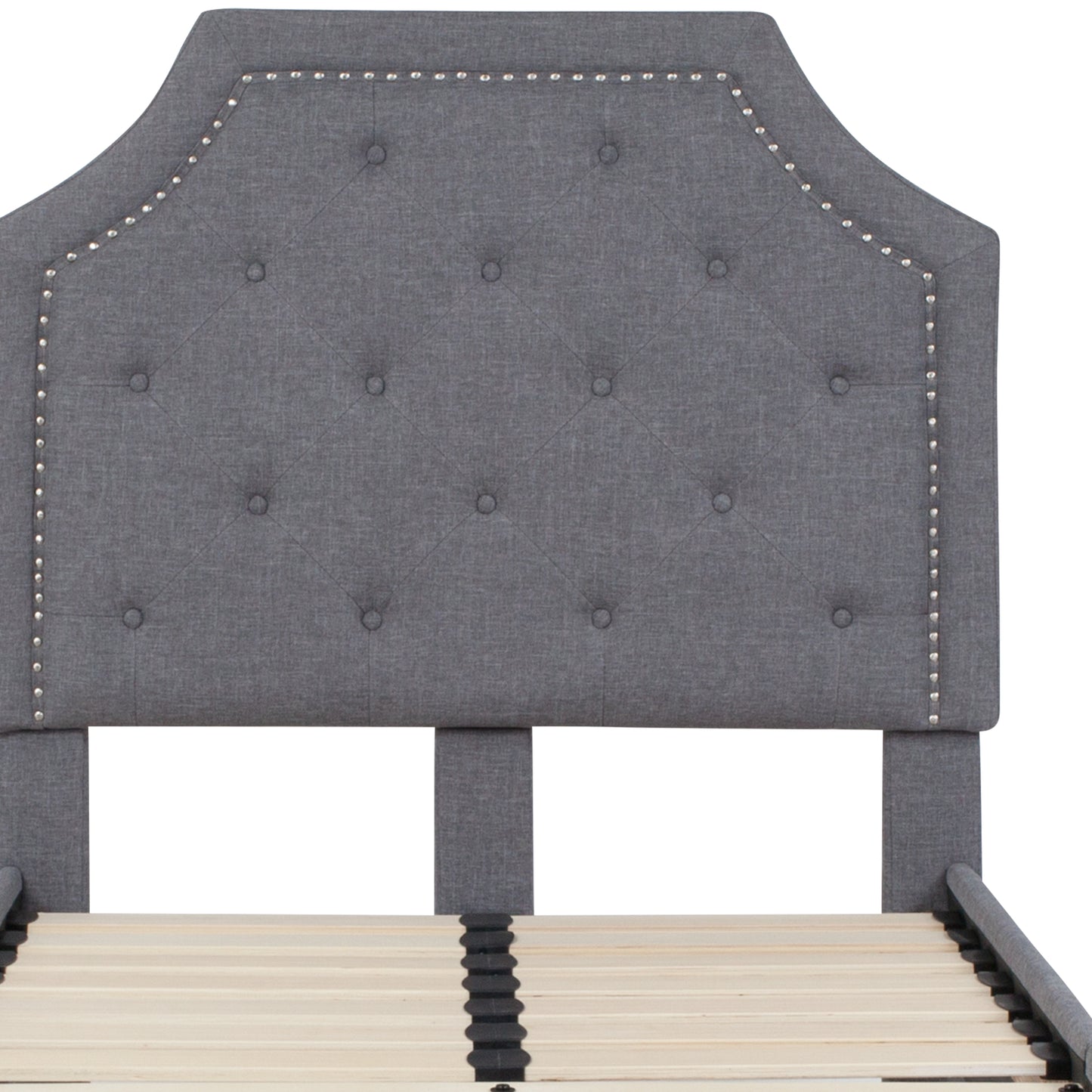 Brighton Twin Size Tufted Upholstered Platform Bed in Light Gray Fabric Light Gray