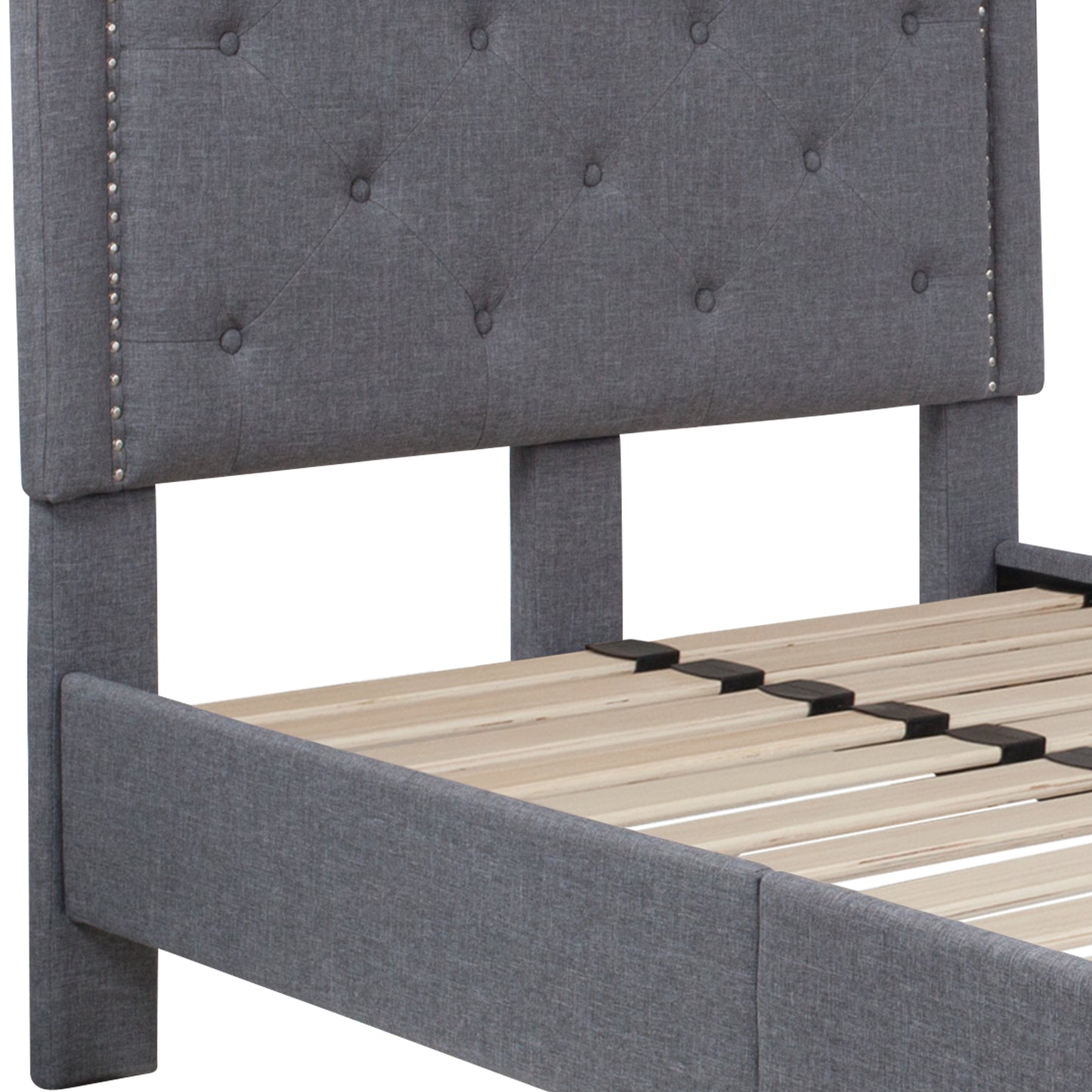 Brighton Twin Size Tufted Upholstered Platform Bed in Light Gray Fabric Light Gray