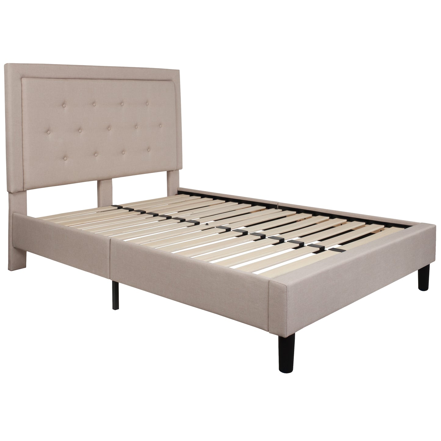Roxbury Full Size Tufted Upholstered Platform Bed in Beige Fabric Beige SL-BK5-F-B-GG