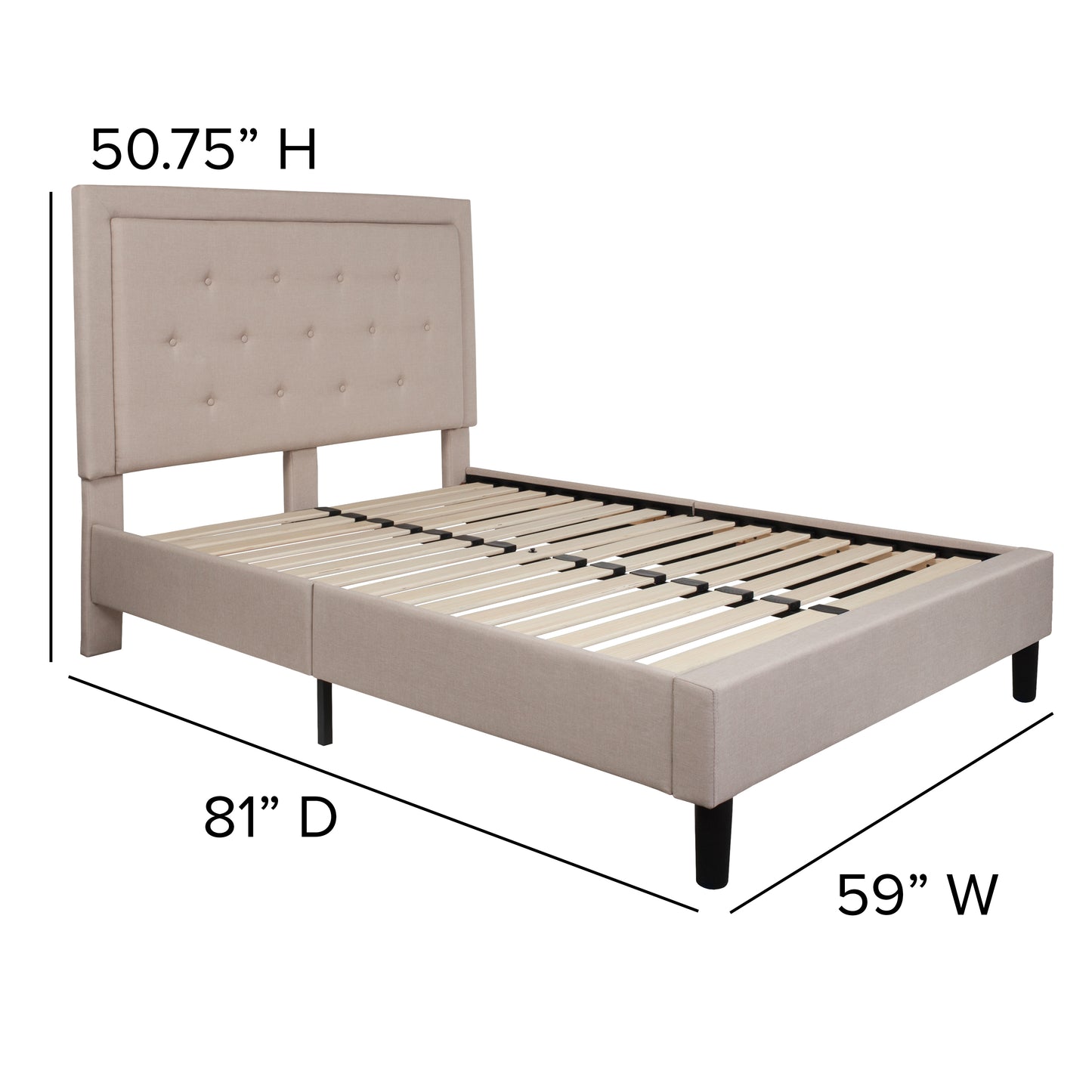 Roxbury Full Size Tufted Upholstered Platform Bed in Beige Fabric Beige SL-BK5-F-B-GG