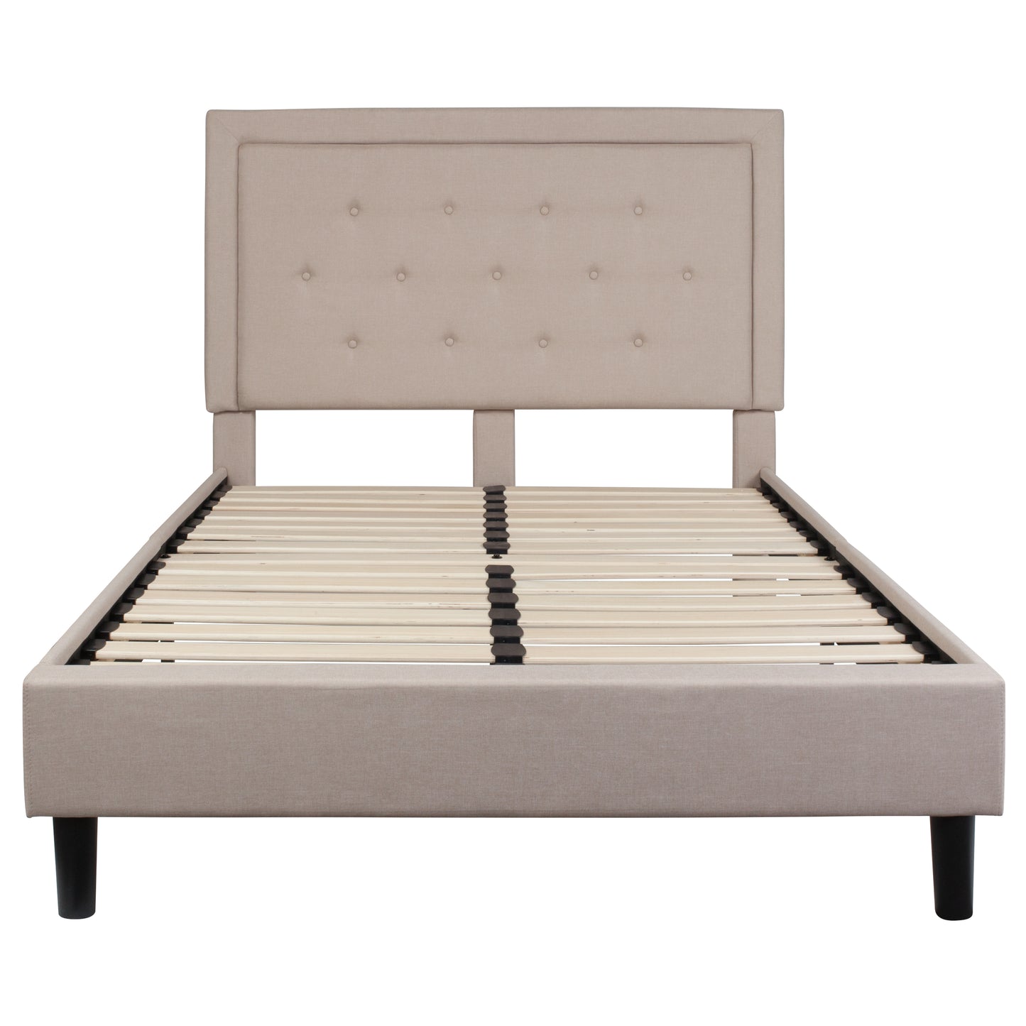 Roxbury Full Size Tufted Upholstered Platform Bed in Beige Fabric Beige SL-BK5-F-B-GG