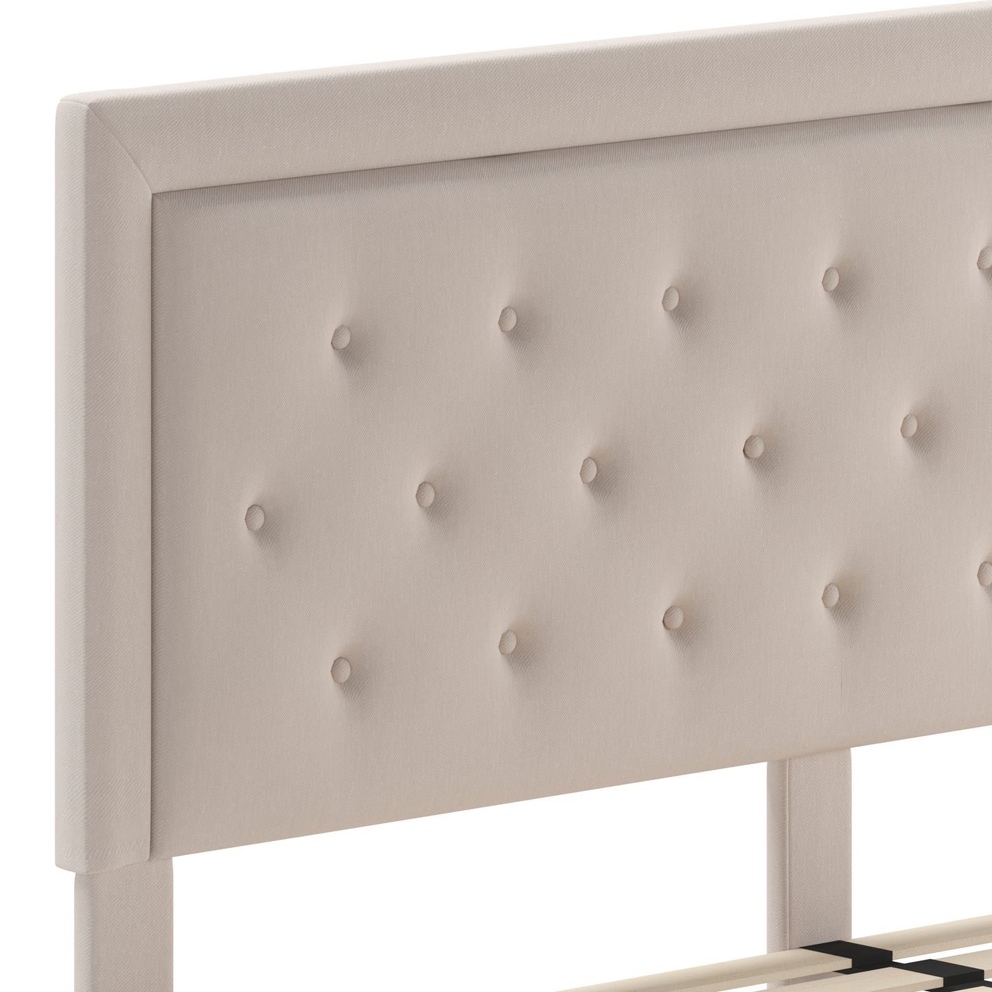 Roxbury King Size Tufted Upholstered Platform Bed in Beige Fabric Beige