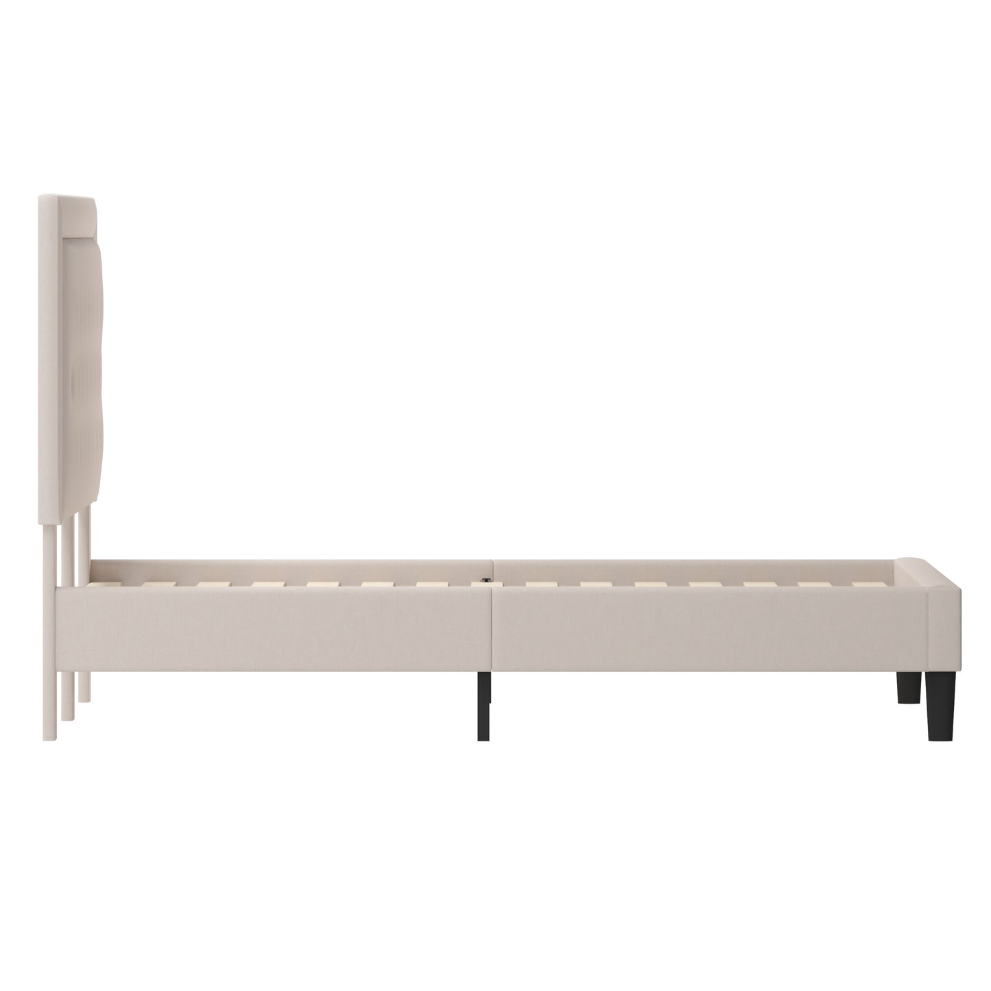 Roxbury King Size Tufted Upholstered Platform Bed in Beige Fabric Beige