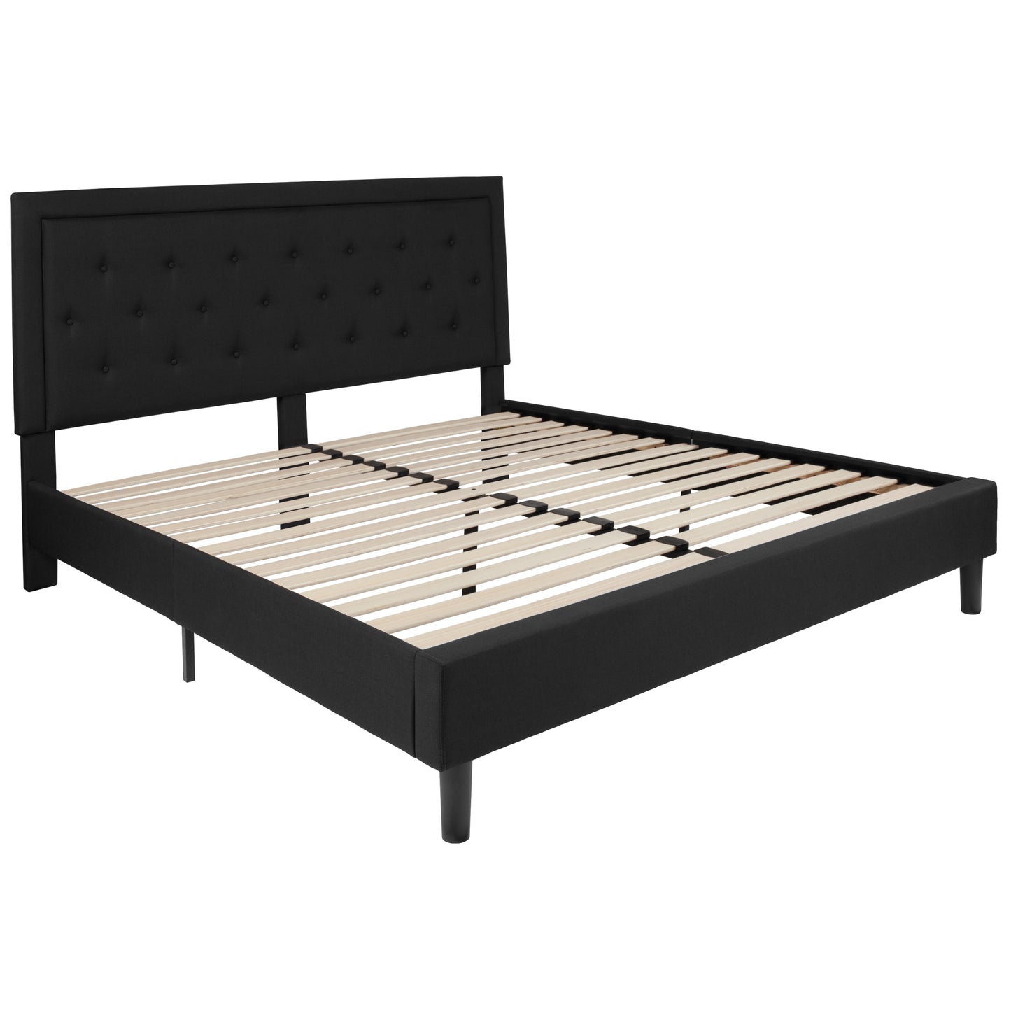 Roxbury King Size Tufted Upholstered Platform Bed in Black Fabric Black