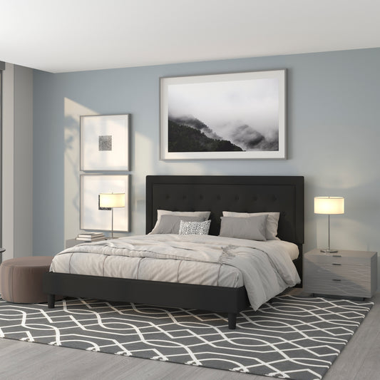 Roxbury King Size Tufted Upholstered Platform Bed in Black Fabric Black SL-BK5-K-BK-GG