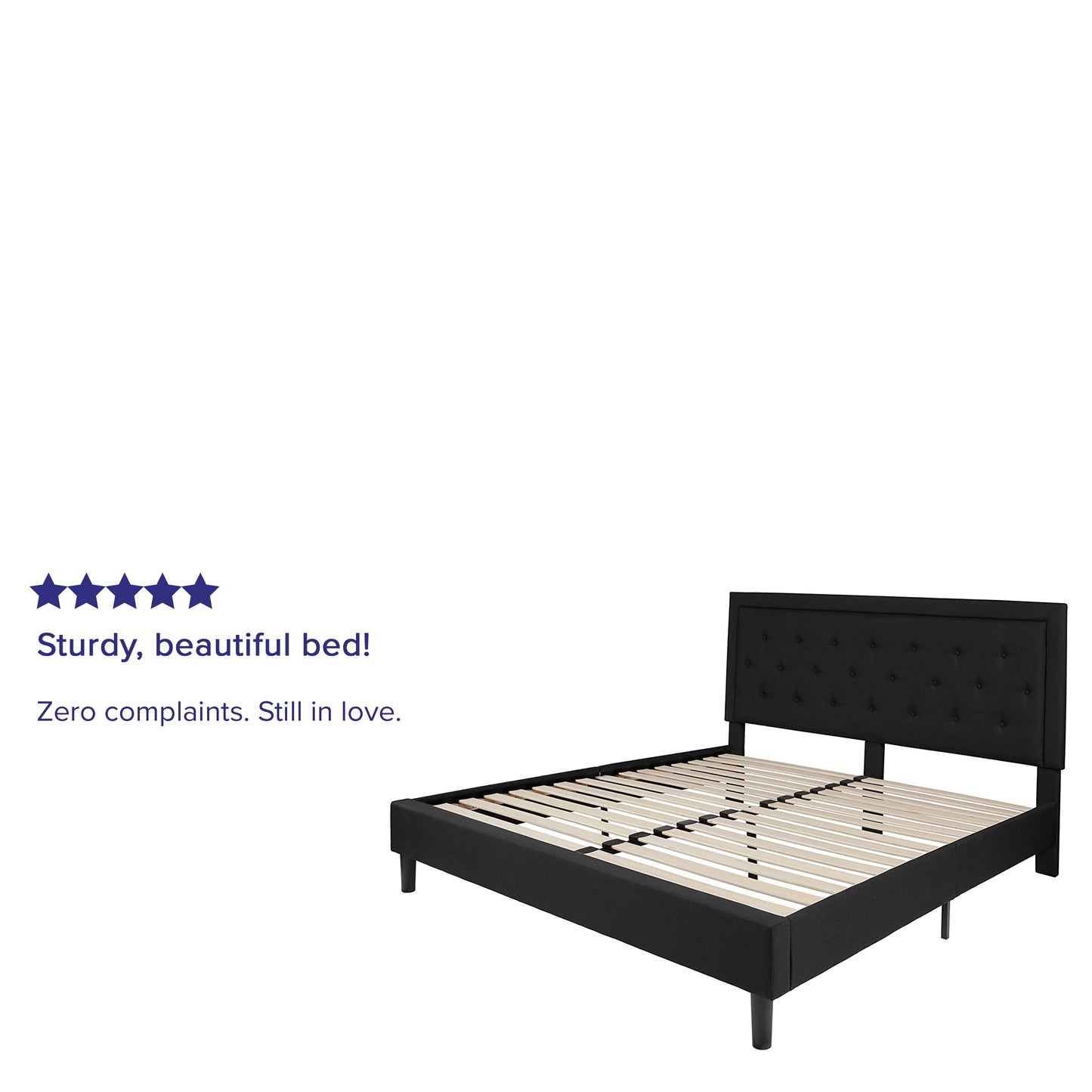 Roxbury King Size Tufted Upholstered Platform Bed in Black Fabric Black