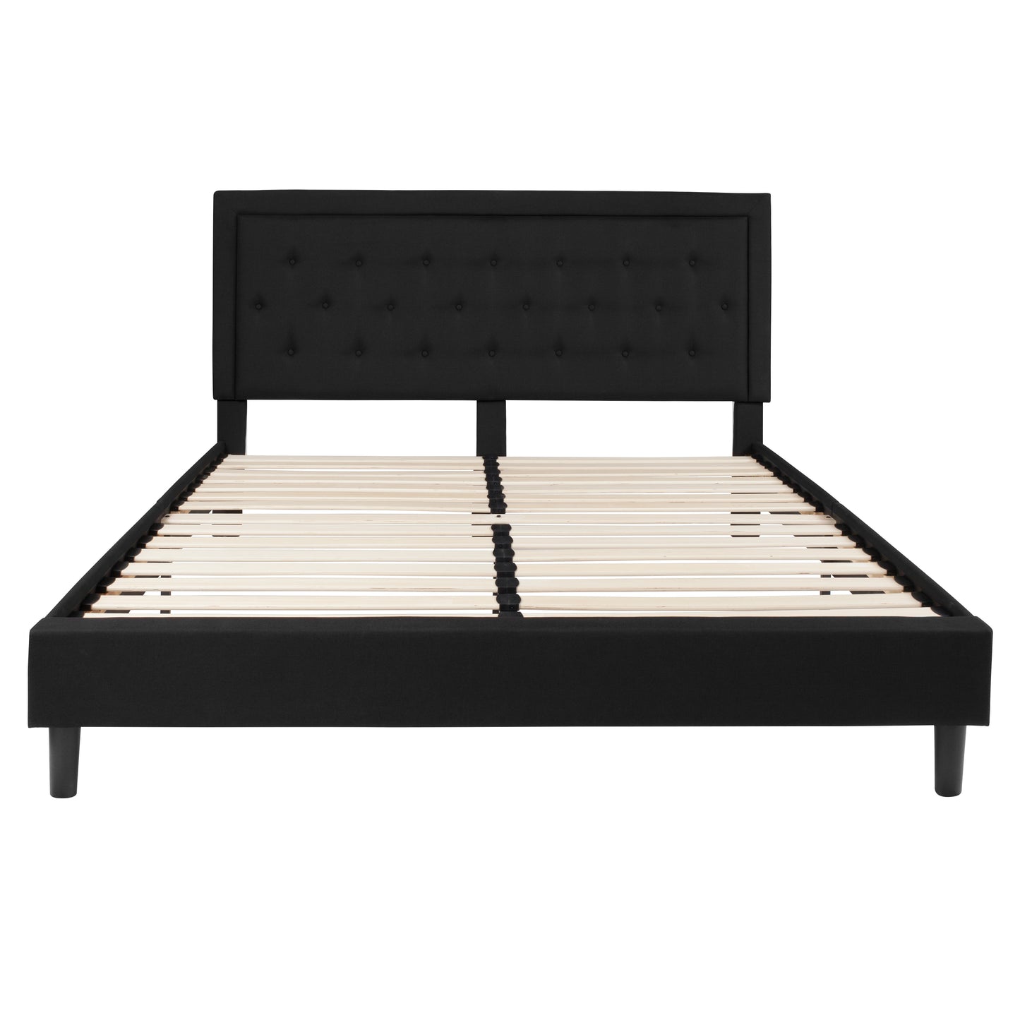 Roxbury King Size Tufted Upholstered Platform Bed in Black Fabric Black