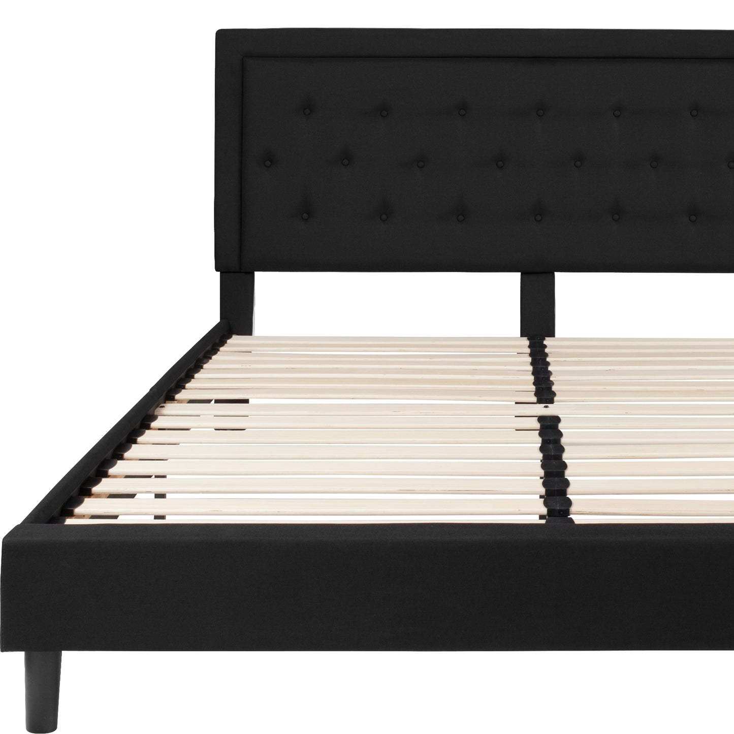 Roxbury King Size Tufted Upholstered Platform Bed in Black Fabric Black