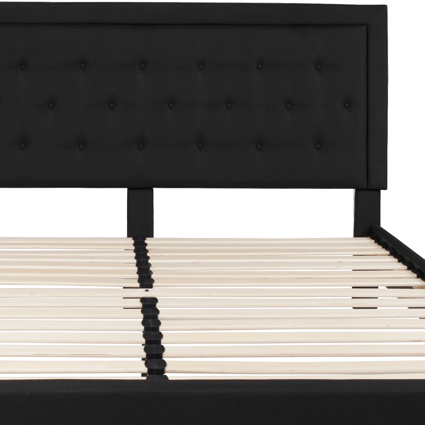 Roxbury King Size Tufted Upholstered Platform Bed in Black Fabric Black