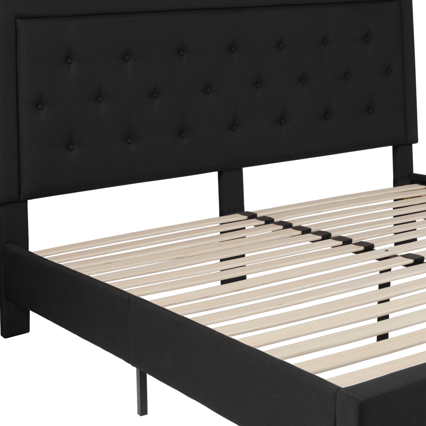 Roxbury King Size Tufted Upholstered Platform Bed in Black Fabric Black