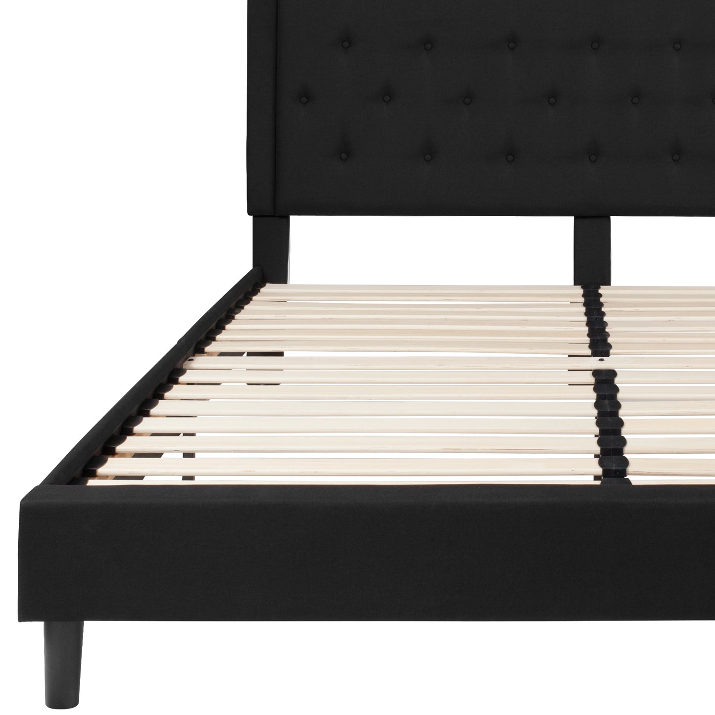 Roxbury King Size Tufted Upholstered Platform Bed in Black Fabric Black