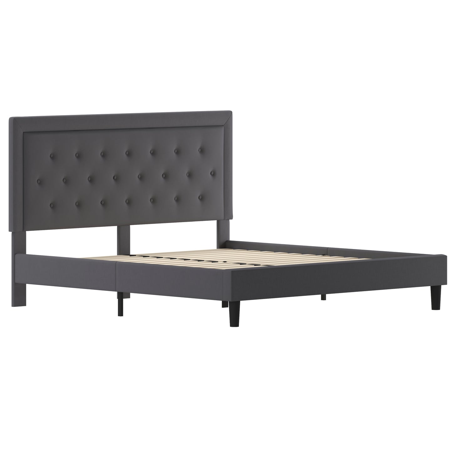 Roxbury King Size Tufted Upholstered Platform Bed in Dark Gray Fabric Dark Gray