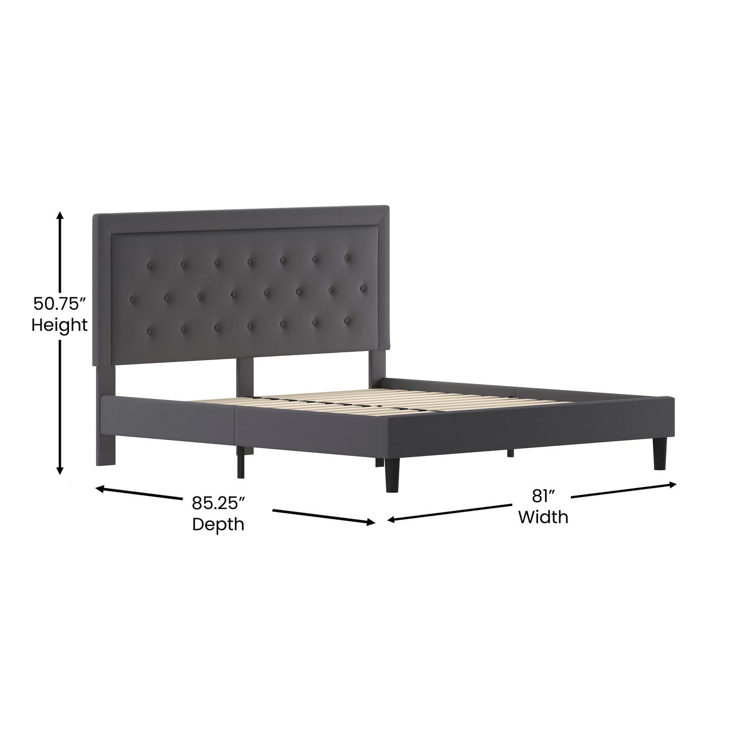 Roxbury King Size Tufted Upholstered Platform Bed in Dark Gray Fabric Dark Gray
