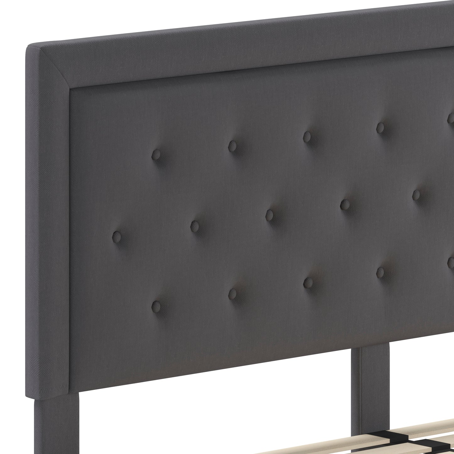 Roxbury King Size Tufted Upholstered Platform Bed in Dark Gray Fabric Dark Gray