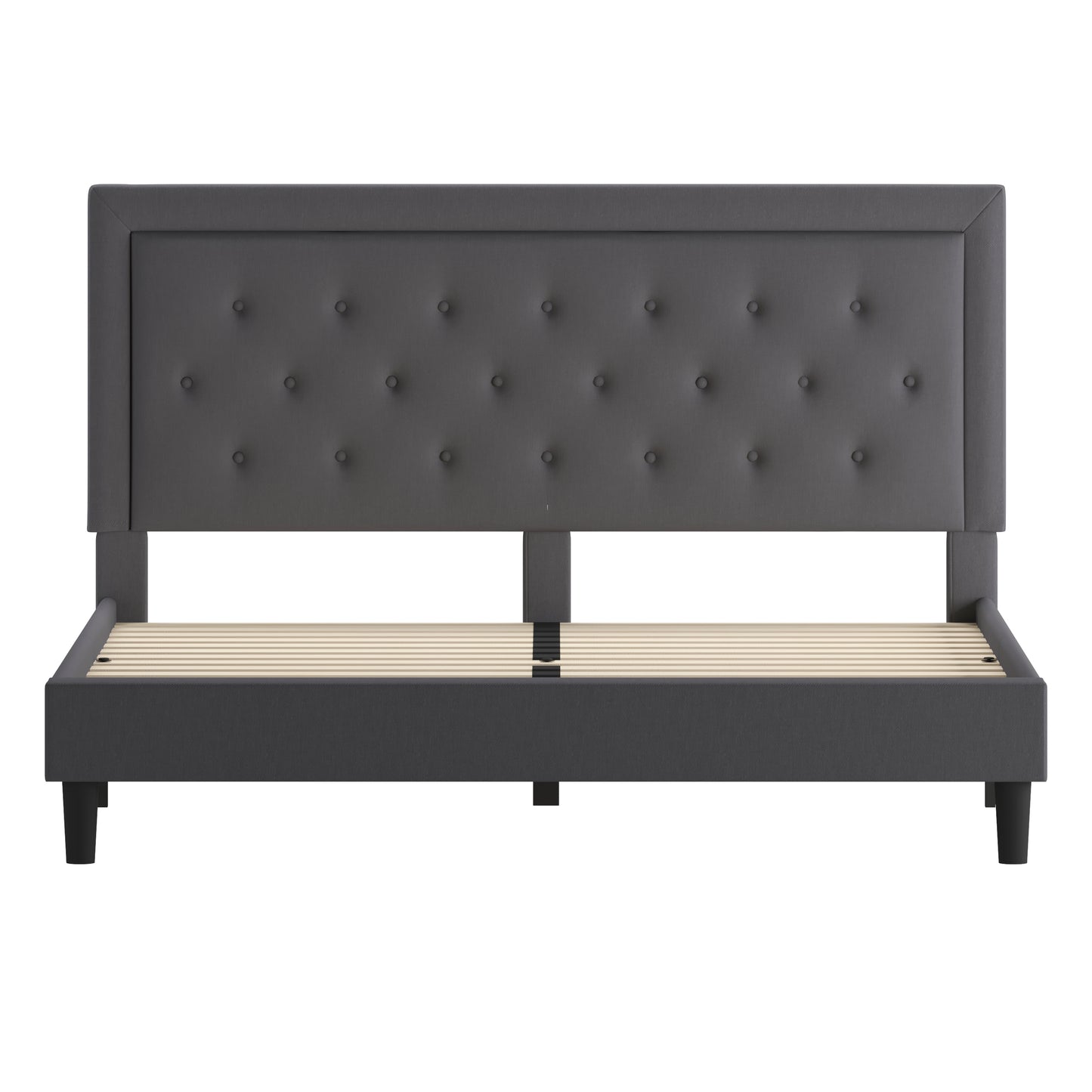 Roxbury King Size Tufted Upholstered Platform Bed in Dark Gray Fabric Dark Gray