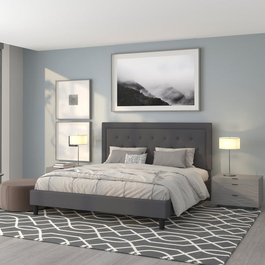 Roxbury King Size Tufted Upholstered Platform Bed in Dark Gray Fabric Dark Gray SL-BK5-K-DG-GG