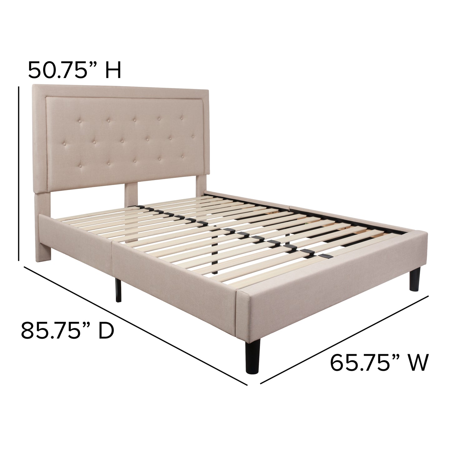 Roxbury Queen Size Tufted Upholstered Platform Bed in Beige Fabric Beige SL-BK5-Q-B-GG