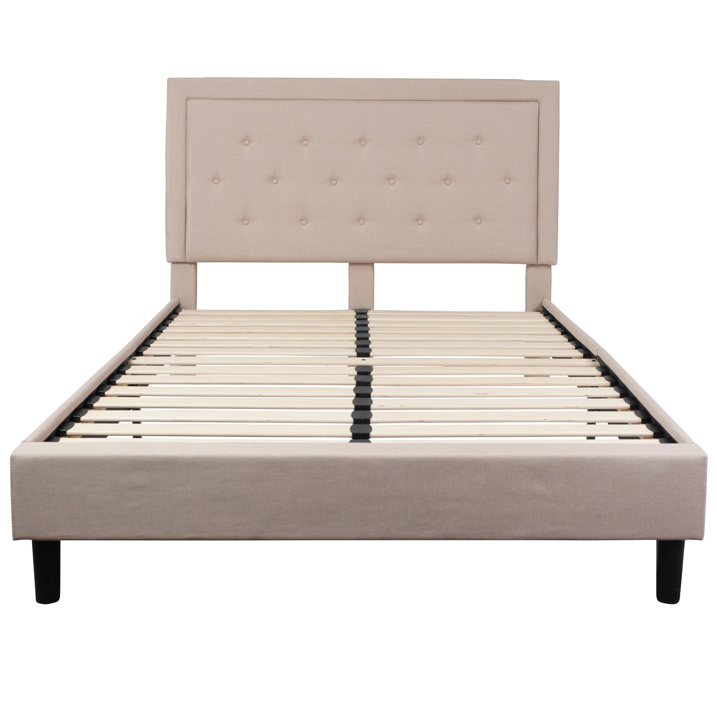 Roxbury Queen Size Tufted Upholstered Platform Bed in Beige Fabric Beige SL-BK5-Q-B-GG