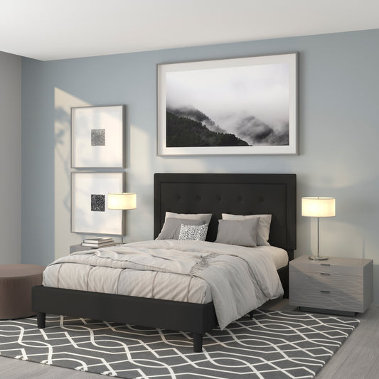 Roxbury Queen Size Tufted Upholstered Platform Bed in Black Fabric Black SL-BK5-Q-BK-GG
