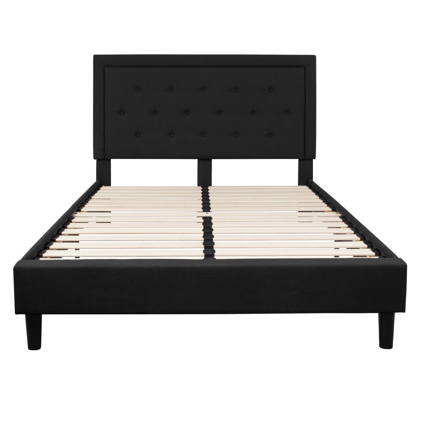 Roxbury Queen Size Tufted Upholstered Platform Bed in Black Fabric Black