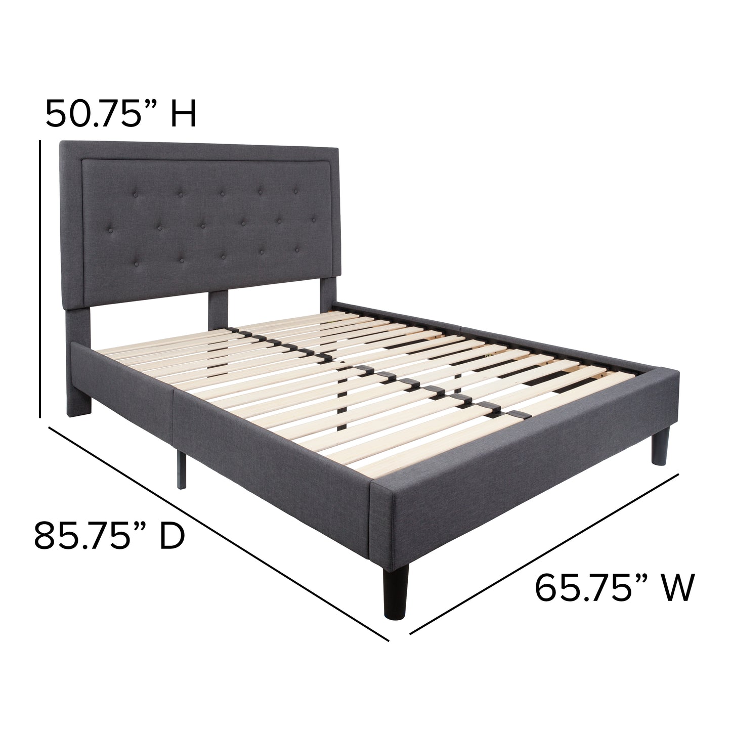 Queen Platform Bed | Queen Size Platform Bed Frame with Headboard Dark Gray