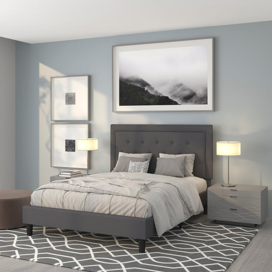 Queen Platform Bed | Queen Size Platform Bed Frame with Headboard Dark Gray SL-BK5-Q-DG-GG
