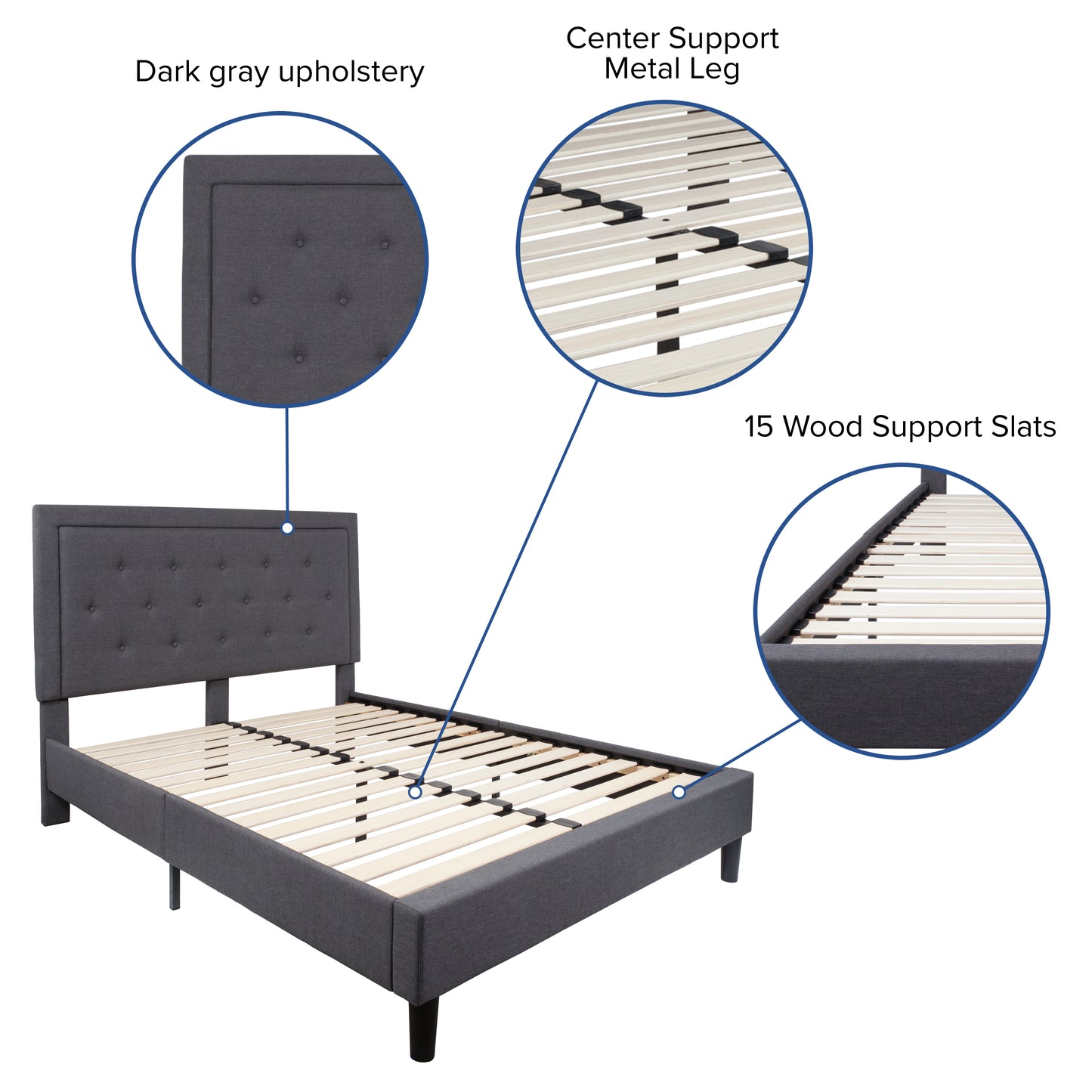 Queen Platform Bed | Queen Size Platform Bed Frame with Headboard Dark Gray