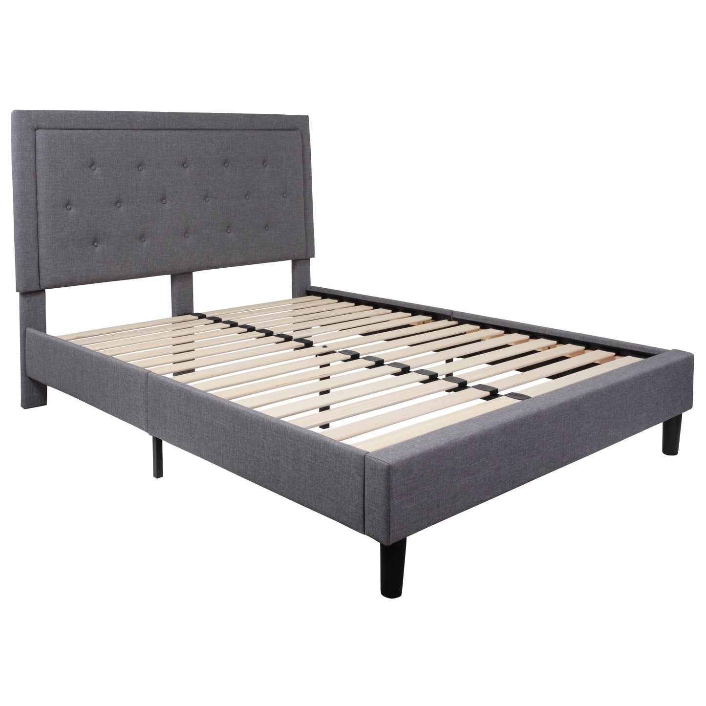 Roxbury Queen Size Tufted Upholstered Platform Bed in Light Gray Fabric Light Gray SL-BK5-Q-LG-GG