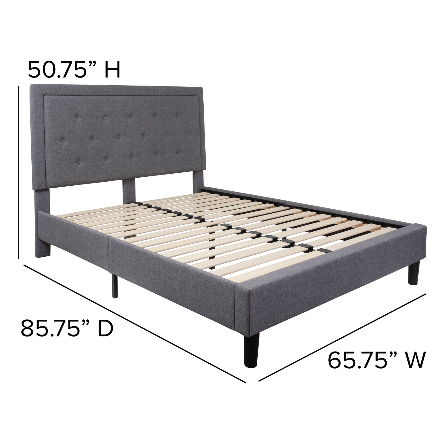 Roxbury Queen Size Tufted Upholstered Platform Bed in Light Gray Fabric Light Gray SL-BK5-Q-LG-GG