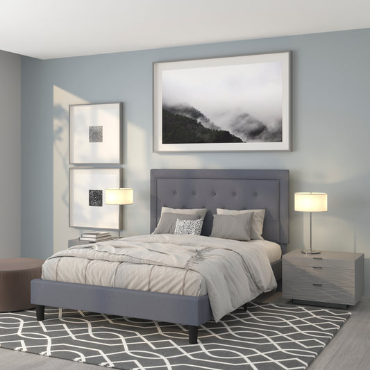 Roxbury Queen Size Tufted Upholstered Platform Bed in Light Gray Fabric Light Gray SL-BK5-Q-LG-GG