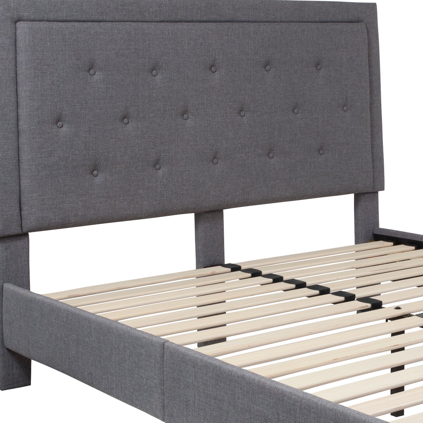 Roxbury Queen Size Tufted Upholstered Platform Bed in Light Gray Fabric Light Gray SL-BK5-Q-LG-GG