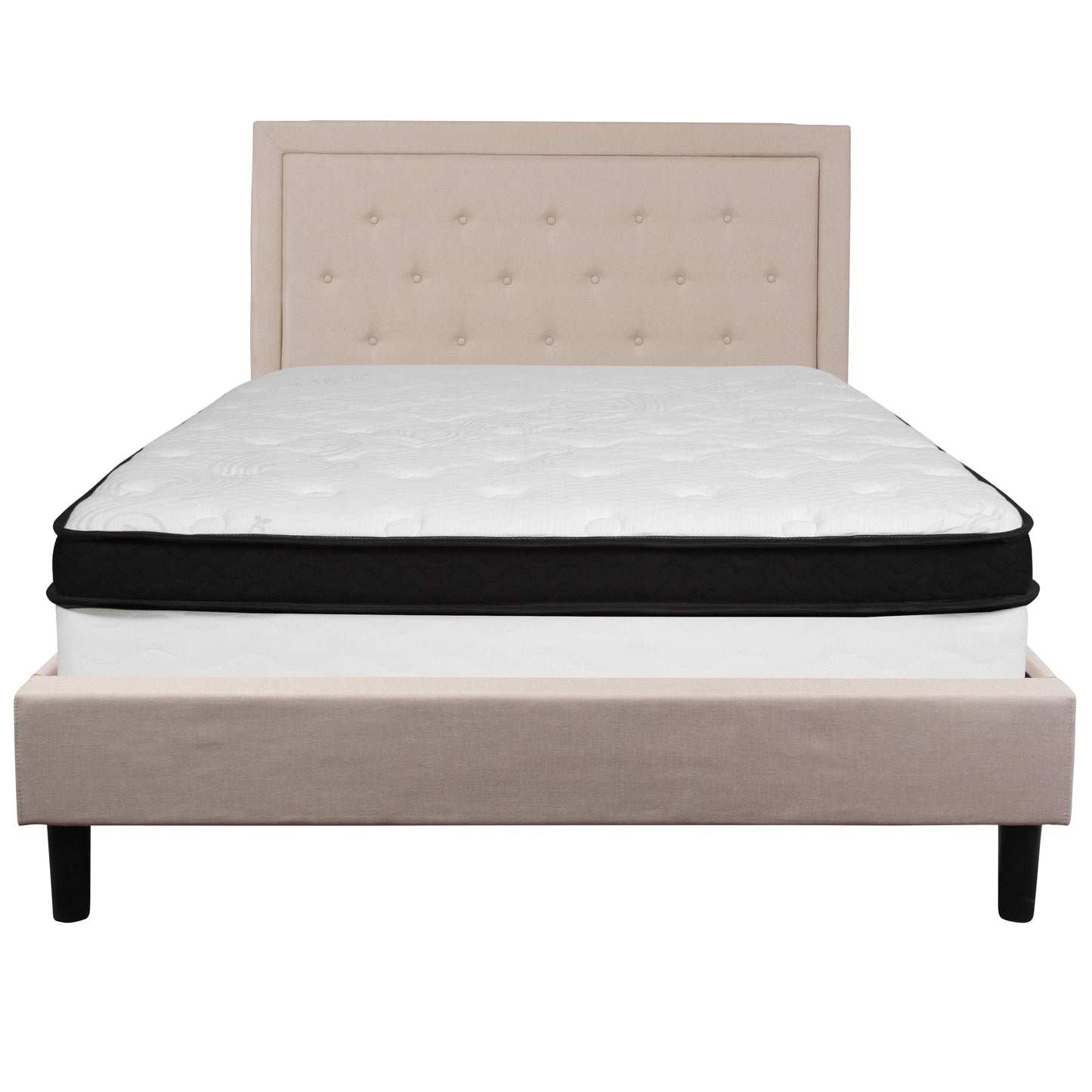 Roxbury Queen Size Tufted Upholstered Platform Bed in Beige Fabric with Memory Foam Mattress Beige SL-BMF-19-GG