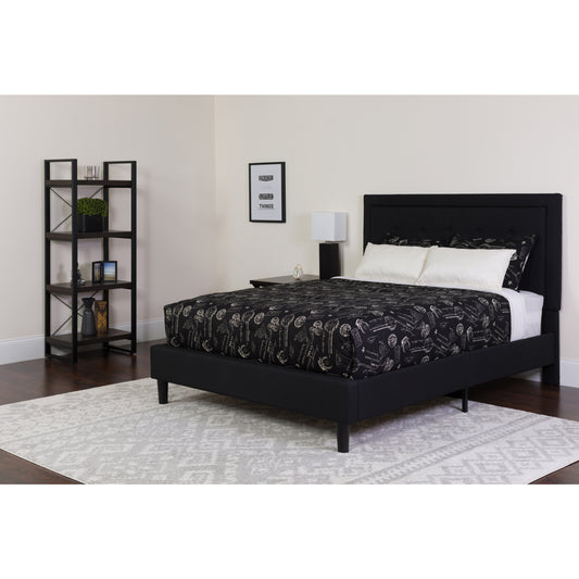 Roxbury Queen Size Tufted Upholstered Platform Bed in Black Fabric with Memory Foam Mattress Black SL-BMF-23-GG