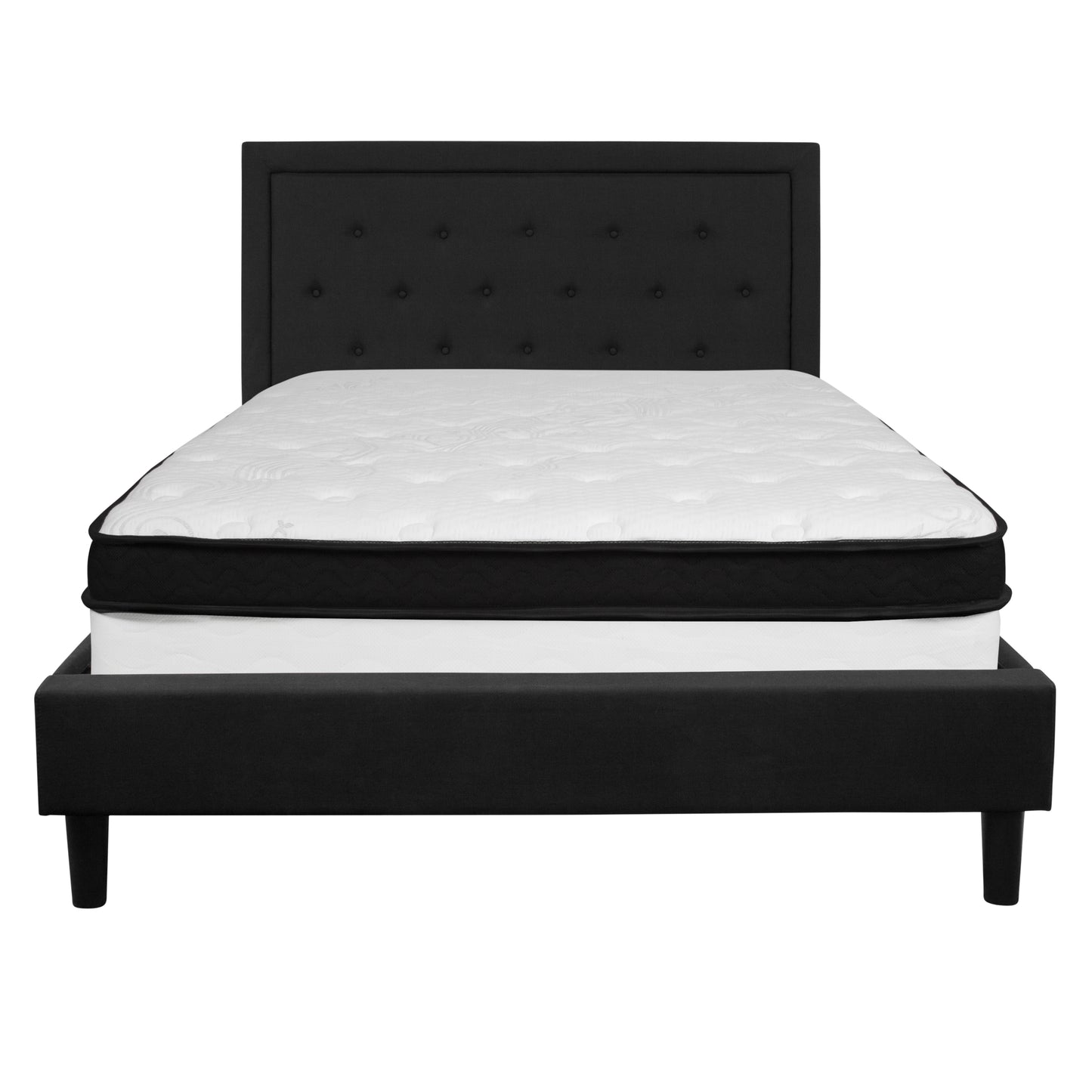 Roxbury Queen Size Tufted Upholstered Platform Bed in Black Fabric with Memory Foam Mattress Black