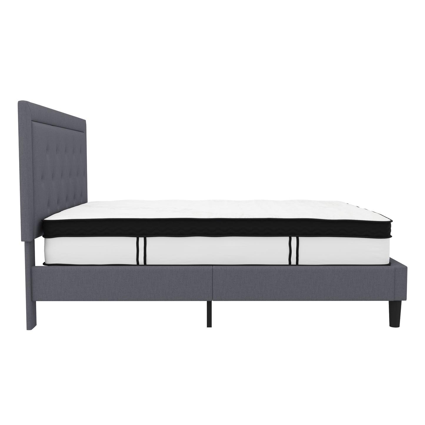 Roxbury Queen Size Tufted Upholstered Platform Bed in Light Gray Fabric with Memory Foam Mattress Light Gray