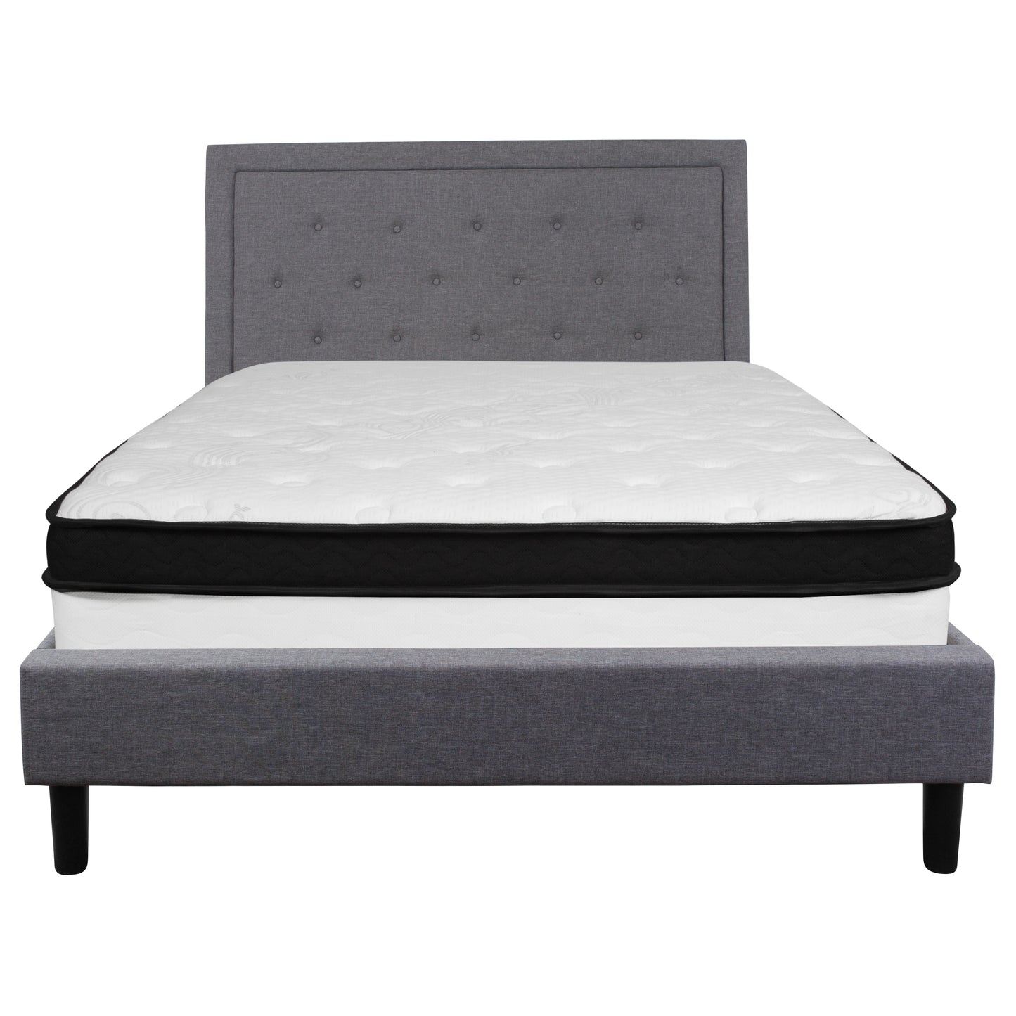 Roxbury Queen Size Tufted Upholstered Platform Bed in Light Gray Fabric with Memory Foam Mattress Light Gray