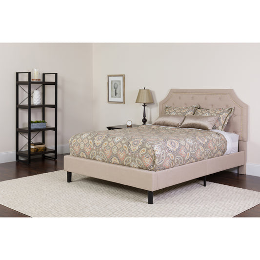 Brighton Queen Size Tufted Upholstered Platform Bed in Beige Fabric with Memory Foam Mattress Beige SL-BMF-3-GG