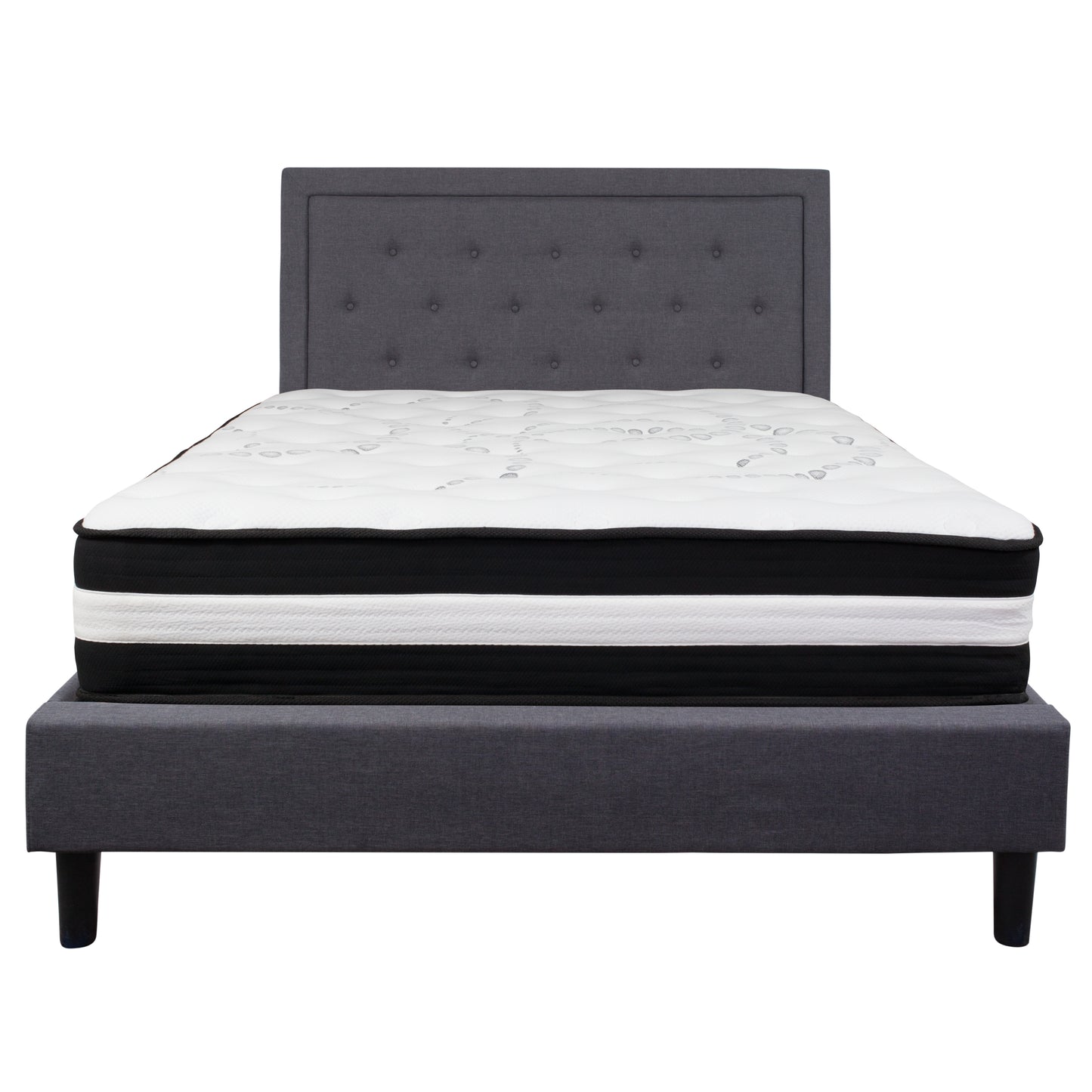 Roxbury Queen Size Tufted Upholstered Platform Bed in Dark Gray Fabric with Memory Foam Mattress Dark Gray