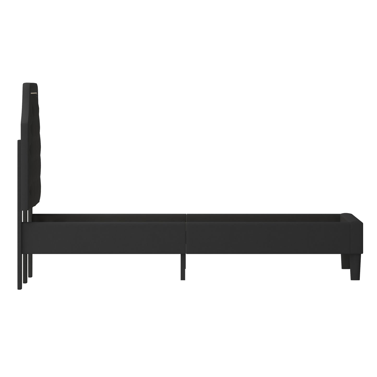 Brighton Queen Size Tufted Upholstered Platform Bed in Black Fabric with Memory Foam Mattress Black SL-BMF-7-GG