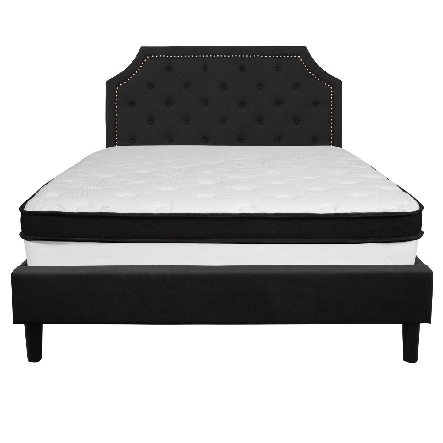 Brighton Queen Size Tufted Upholstered Platform Bed in Black Fabric with Memory Foam Mattress Black SL-BMF-7-GG