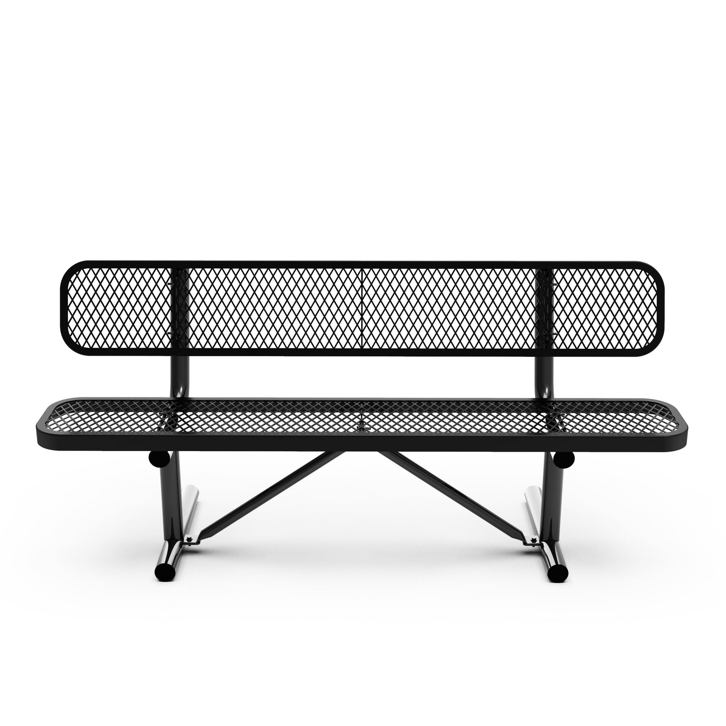 Sigrid 6' Outdoor Bench with Backrest, Commercial Grade Expanded Metal Mesh Seat and Backrest and Steel Frame in Black Black