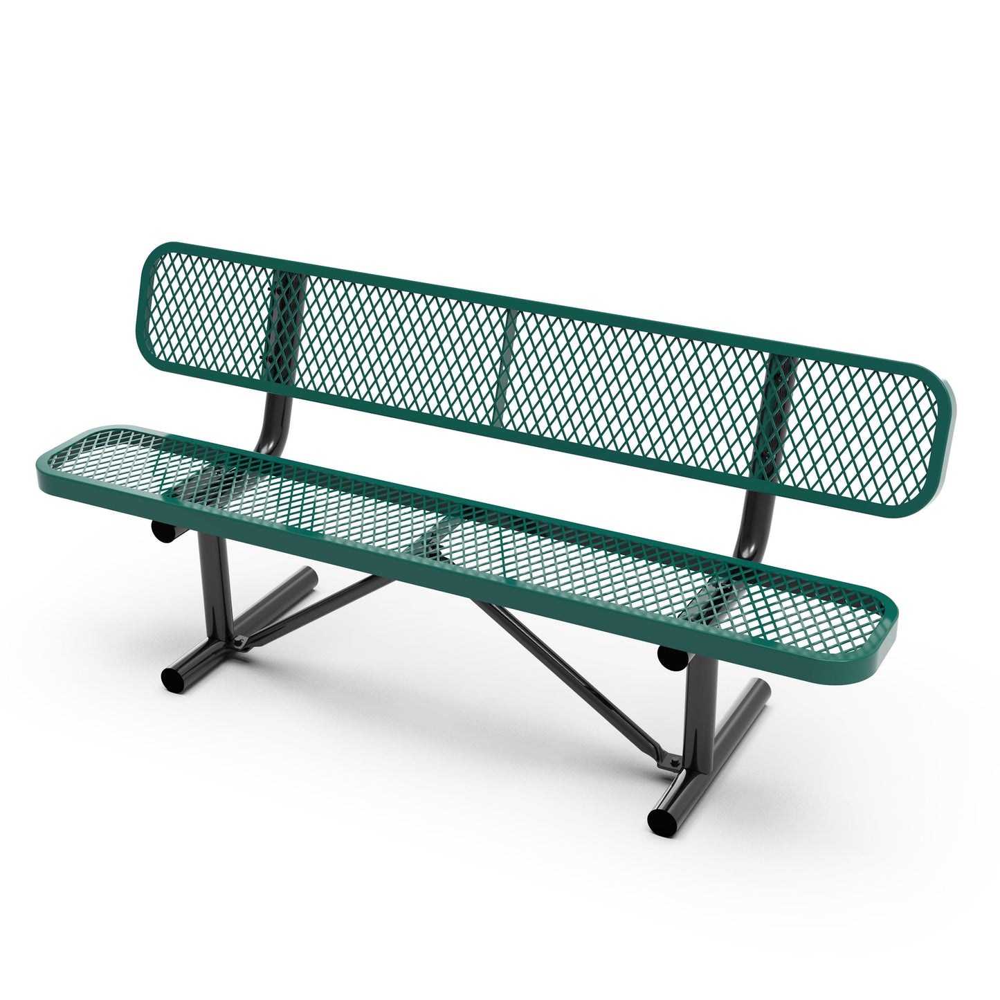 Sigrid 6' Outdoor Bench with Backrest, Commercial Grade Green Expanded Metal Mesh Seat and Backrest and Black Steel Frame Green