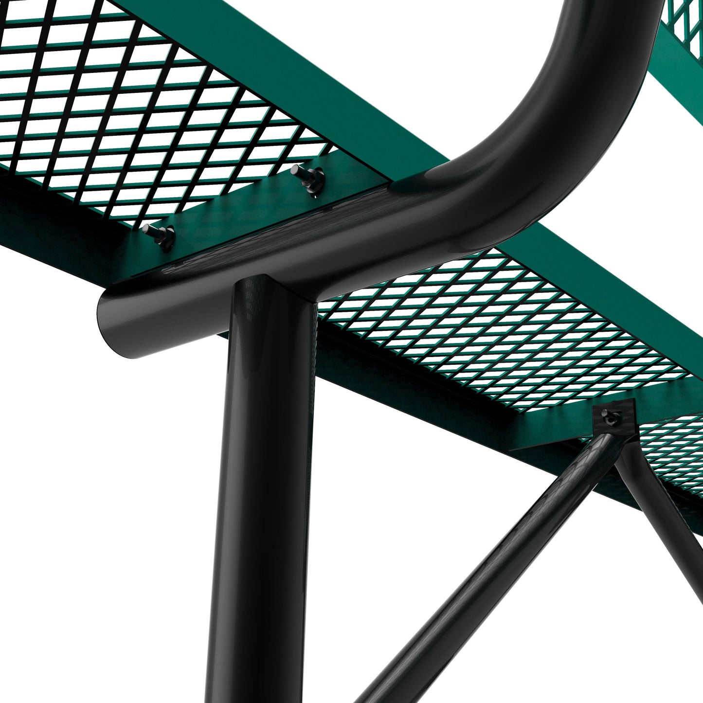 Sigrid 6' Outdoor Bench with Backrest, Commercial Grade Green Expanded Metal Mesh Seat and Backrest and Black Steel Frame Green