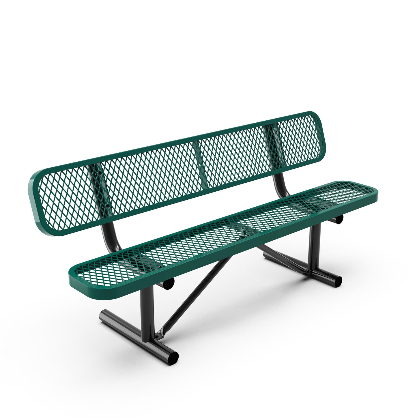 Sigrid 6' Outdoor Bench with Backrest, Commercial Grade Green Expanded Metal Mesh Seat and Backrest and Black Steel Frame Green
